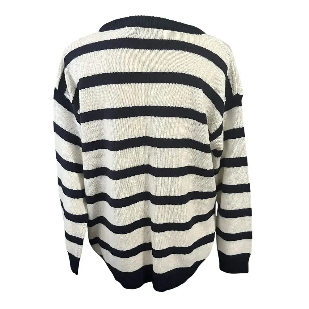 Brave Soul Women's Cream Navy Stripe Anchor Pirate Soft Crewneck Sweater Sz 16